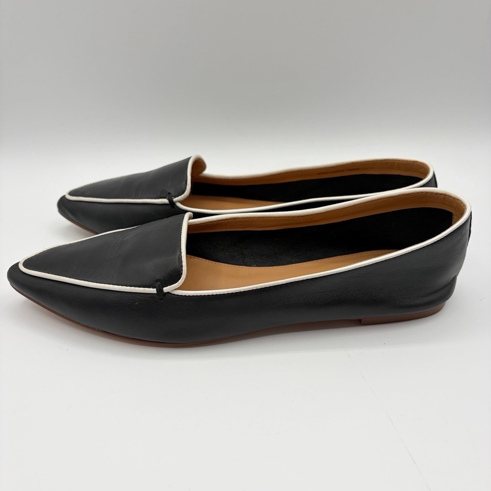 J.Crew Leather Flats Black Suede Pointed Toe Size 9 Slip On Classic Ballet Piped